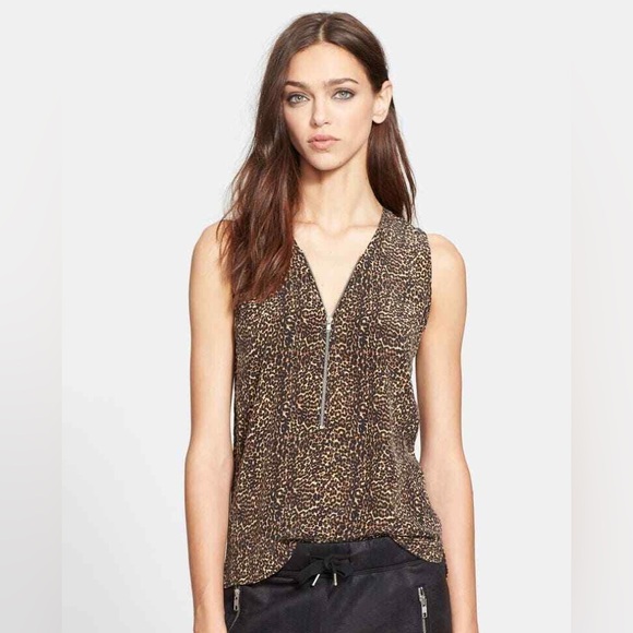 The Kooples Tops - The Kooples silk zip front leopard print top sz small 4-6